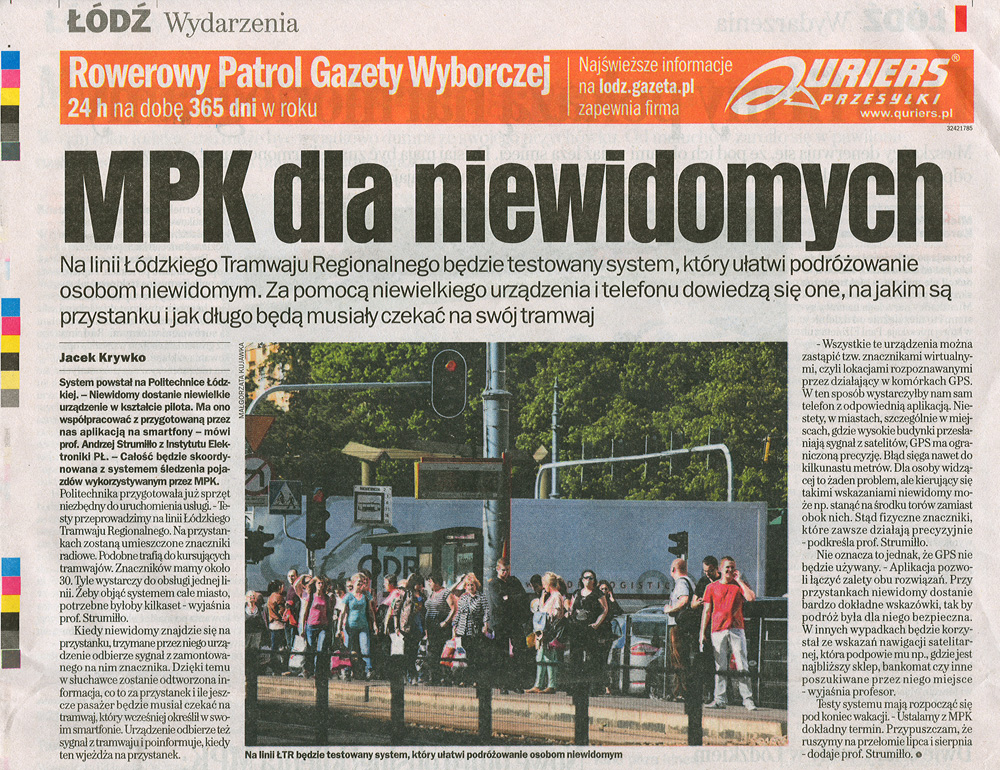 Public Transport for the blind - article scan